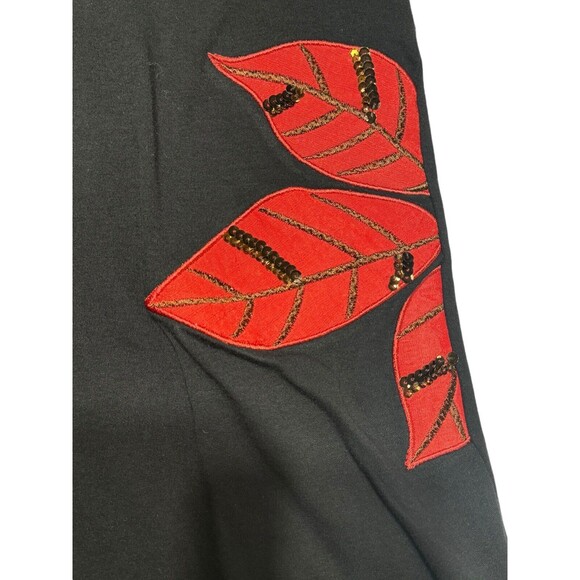 Vintage Peanut Butter & Jelly Black Sweater‎ Red Poinsettia Sequin Women’s XL - Picture 4 of 11